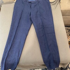 Banana Republic Men’s modern slim fit Blue linen Pants with Straight-Leg Cut